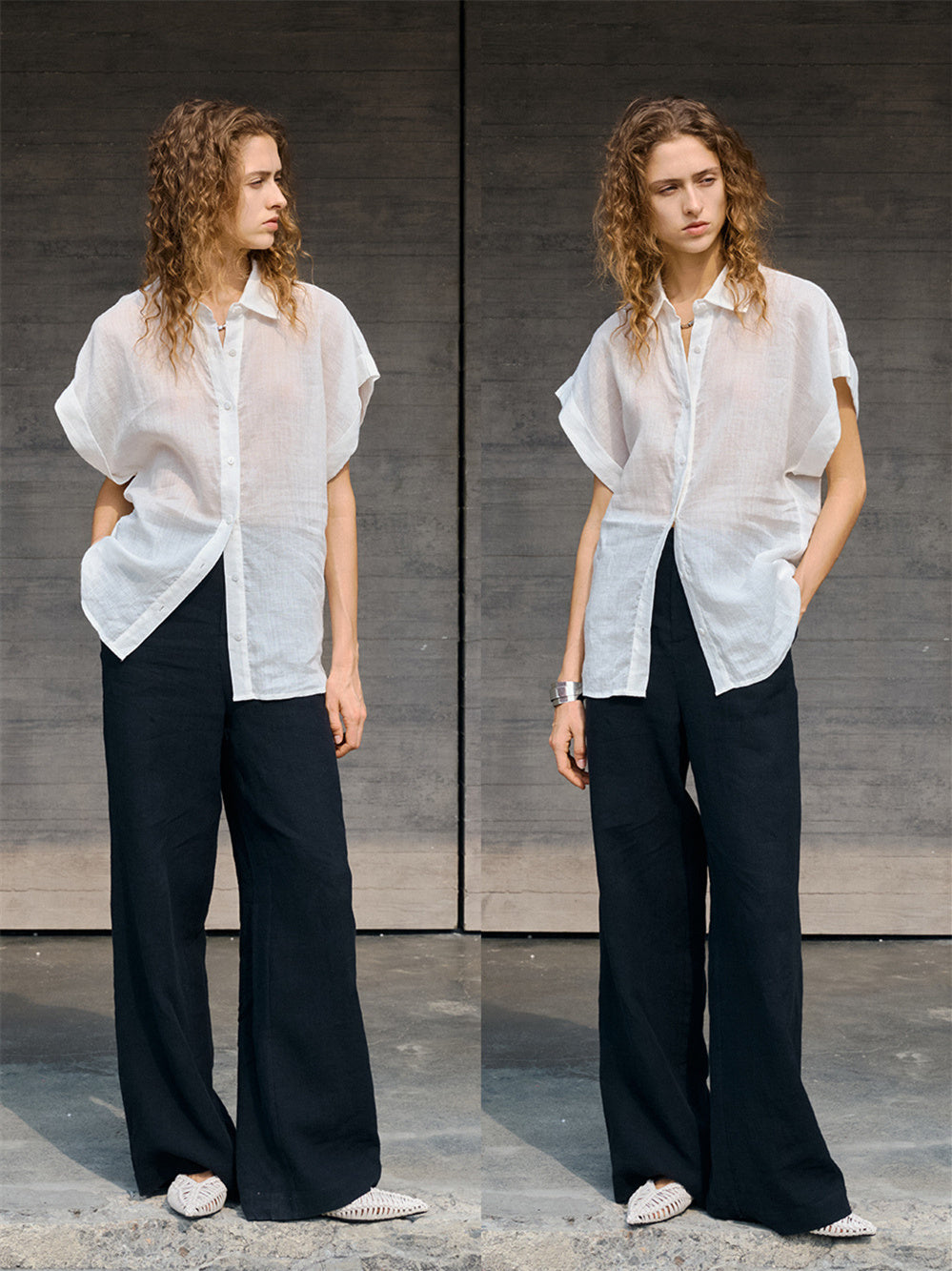 Breathable Ramie Basic Solid Color Short-sleeved Shirt