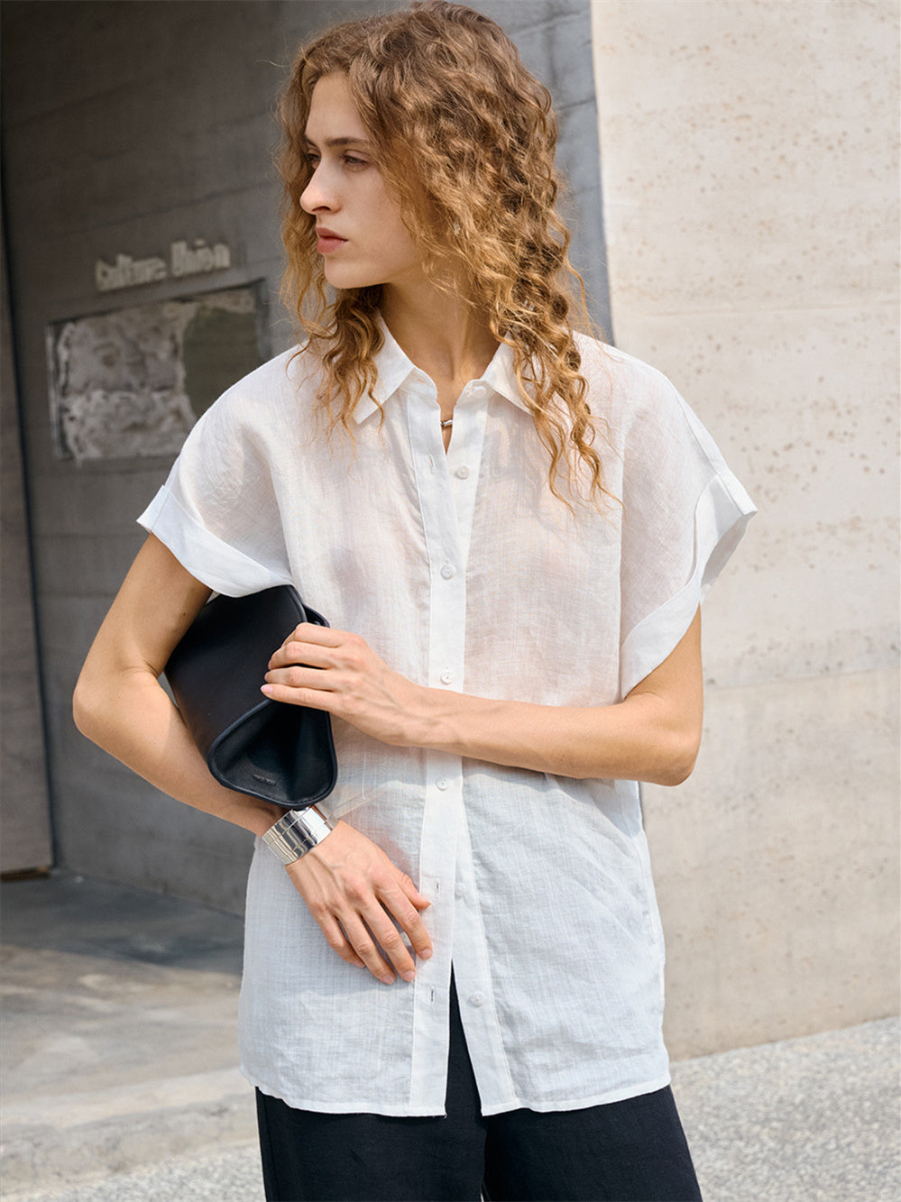 Breathable Ramie Basic Solid Color Short-sleeved Shirt