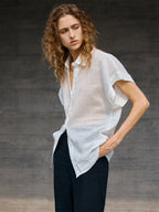 Breathable Ramie Basic Solid Color Short-sleeved Shirt