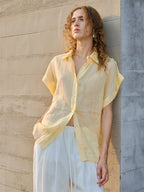 Breathable Ramie Basic Solid Color Short-sleeved Shirt