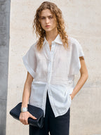 Breathable Ramie Basic Solid Color Short-sleeved Shirt
