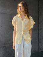 Breathable Ramie Basic Solid Color Short-sleeved Shirt