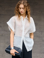 Breathable Ramie Basic Solid Color Short-sleeved Shirt