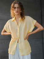 Breathable Ramie Basic Solid Color Short-sleeved Shirt