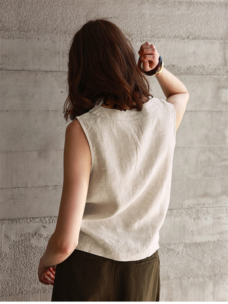 Solid Color Textured Linen Inner Vest