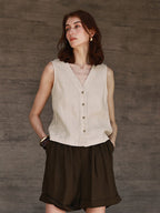 Solid Color Textured Linen Inner Vest