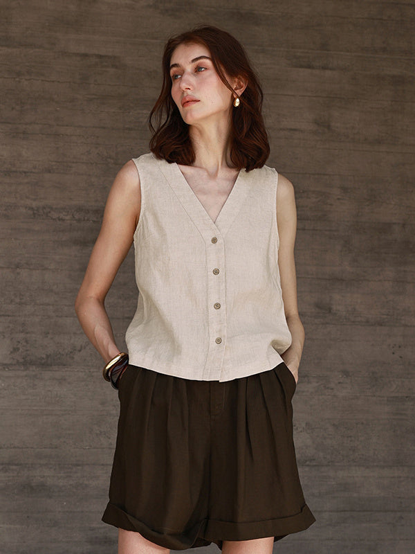 Solid Color Textured Linen Inner Vest
