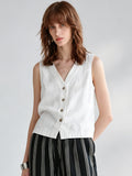 Solid Color Textured Linen Inner Vest