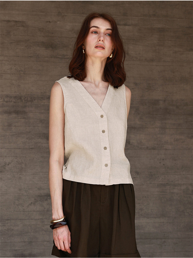 Solid Color Textured Linen Inner Vest