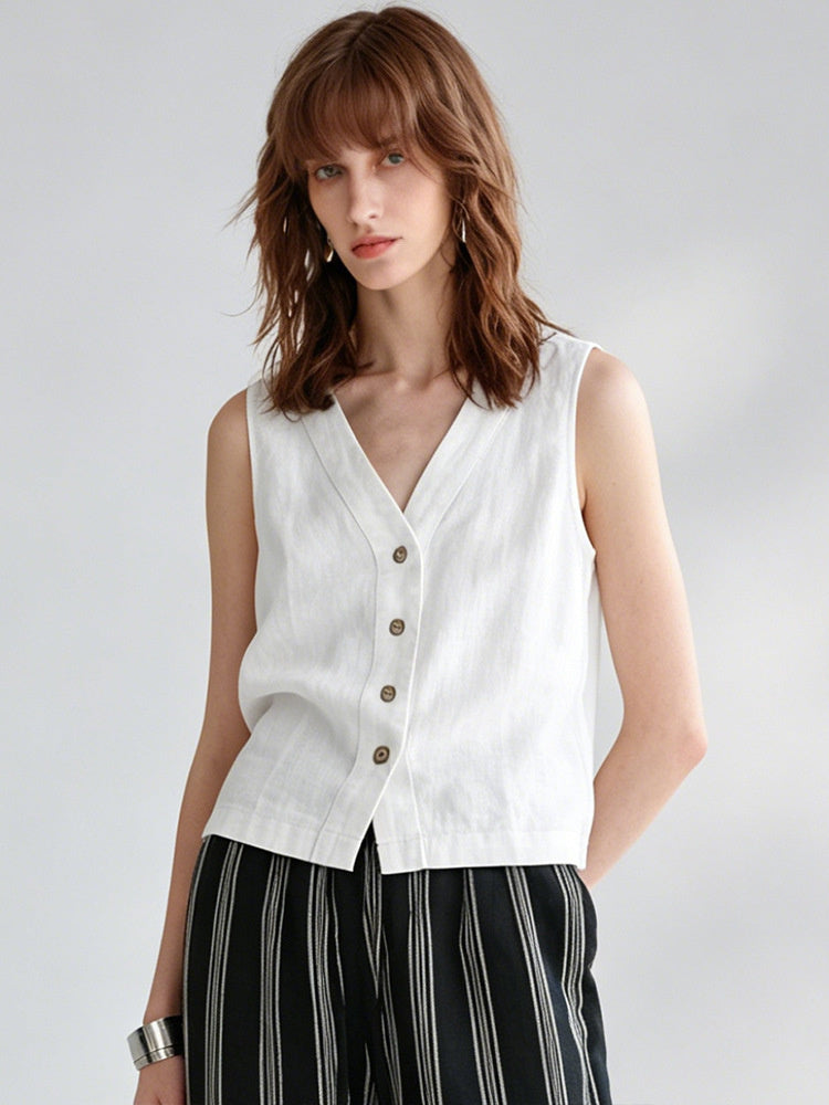 Solid Color Textured Linen Inner Vest
