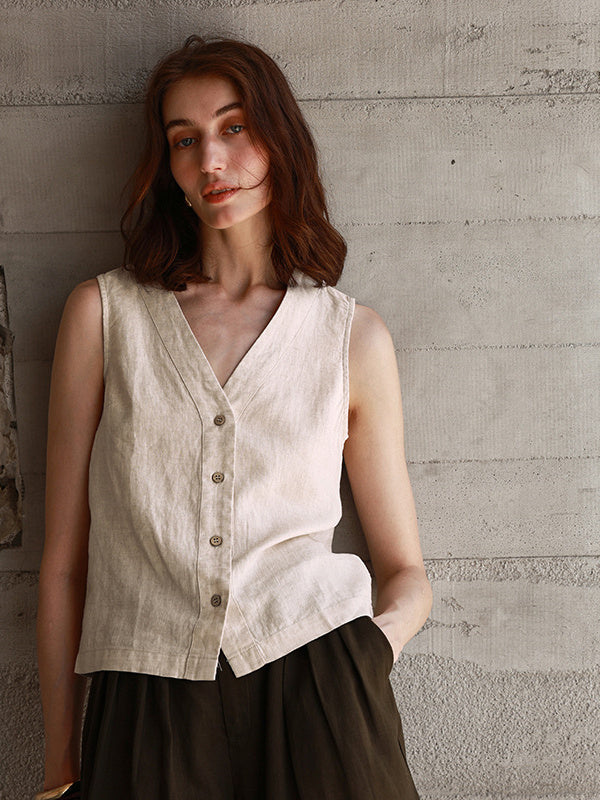 Solid Color Textured Linen Inner Vest