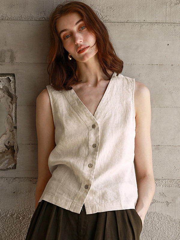 Solid Color Textured Linen Inner Vest