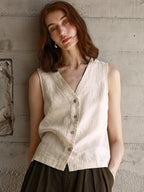 Solid Color Textured Linen Inner Vest