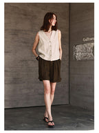 Solid Color Textured Linen Inner Vest