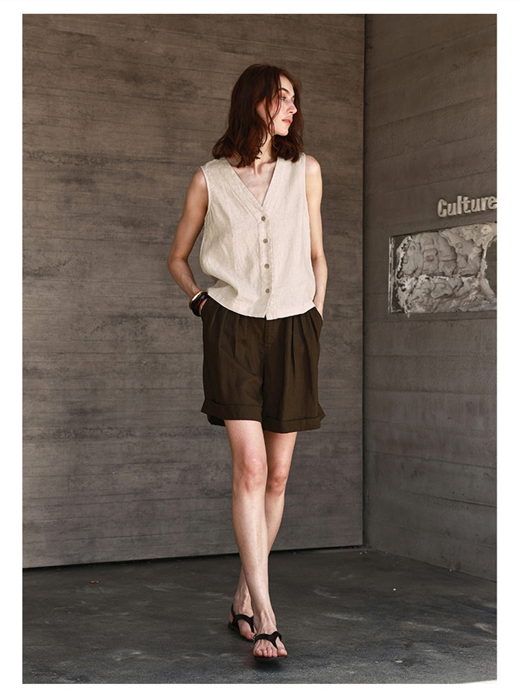 Solid Color Textured Linen Inner Vest