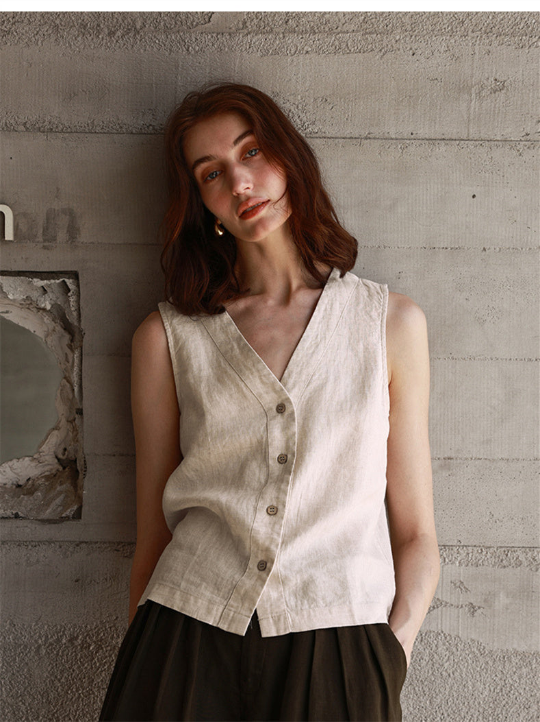 Solid Color Textured Linen Inner Vest