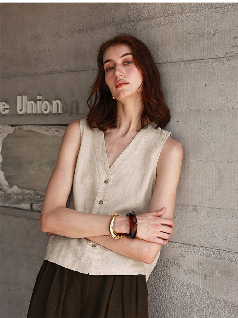 Solid Color Textured Linen Inner Vest