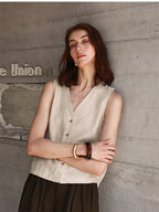 Solid Color Textured Linen Inner Vest