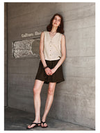 Solid Color Textured Linen Inner Vest