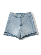 High Waist Stretchy Wrap Hip Denim Shorts
