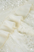 Sequin Cowl Neck Spaghetti Strap Tiered Ruffle Mini Dress