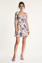 Floral Print Tie Shoulder Sweetheart Bustier A-Line Mini Dress