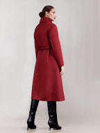 Wool Cashmere Blend Coat For Woman Winter Red Belted Double-Faced Wrap Outerwear 2026
