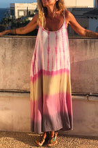 Spaghetti Strap Sleeveless Tie Dye Maxi Dress
