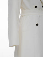 White Longline Woolen Coat Notched Lapel Double Breasted Belted Winter Full Length Outerwear For Women 2026