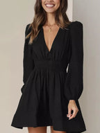 V-Neck Long Sleeve Mini Dress