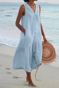 V Neck Sleeveless Beach Midi Dress(7 Colors)