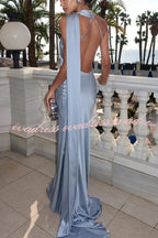 Crush on You Satin One Shoulder Backless Cape Maxi Dress
