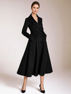 Burgundy Woolen Flared Coat Vintage Shawl Collar Double-breasted Winter A-line Outerwear For Women 2026