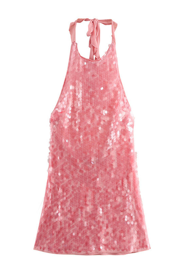 Disc Sequin Halter Neck Bodycon Mini Dress