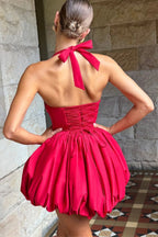 Halter Tie Bow Puffy Tulle Hem Mini Dress