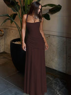 Solid Color Sleeveless Long Bodycon Dress With Back Tie Design