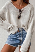 Drop Shoulder Crochet Knit Sweater