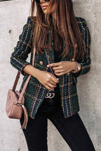 Double Breasted Open Front Plaid Blazer Jacket