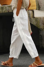 Drawstring Elastic Waist Cotton Linen Tapered Pants