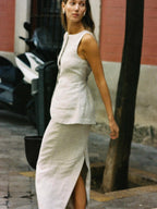 Flax High-waisted Sleeveless Vest Skirts Set 2-piece Sets