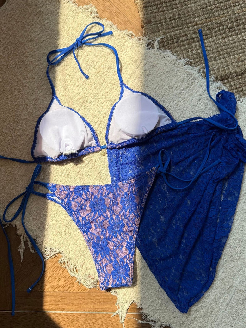 Lace Mesh Mini Skirt Swimsuit Bikini Three-Piece Set