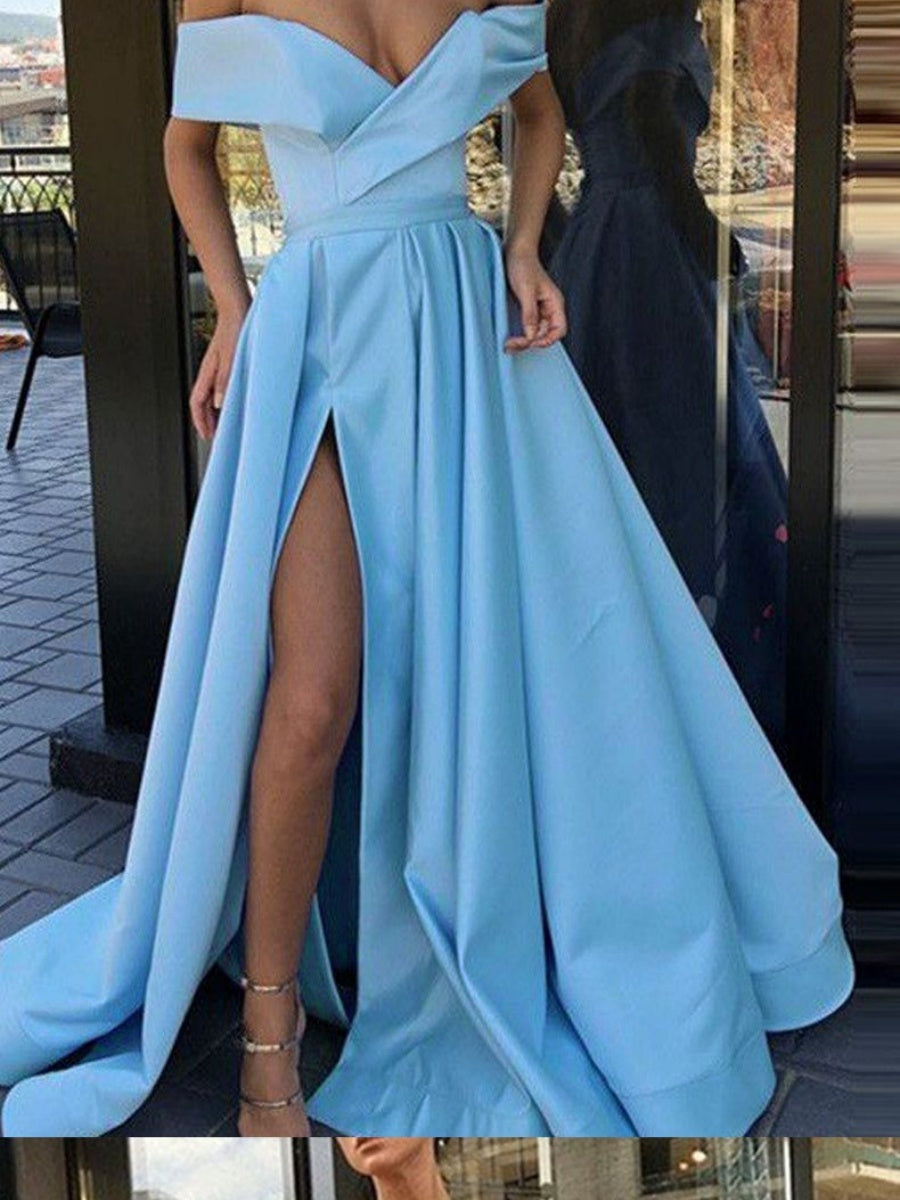 Off Shoulder High Slit Big Swing Formal Dress Maxi Dresses