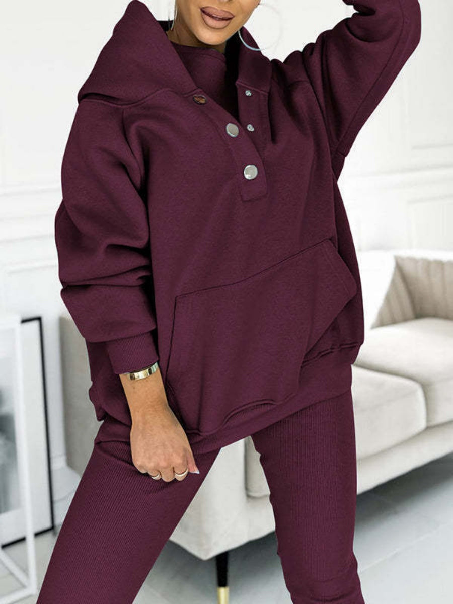 Sporty Casual Hoodie Sweatshirt, Ribbed Slim Fit Vest And Pants Three-piece Set