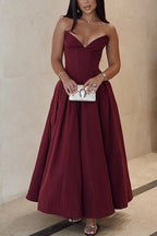 V Neck Strapless Corset Swing Maxi Dress
