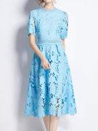 Water-soluble Lace Short-sleeved Slim-fit Midi Dress