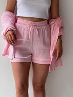 Long-sleeved Shirt And High-waisted Drawstring Shorts Casual Two-piece Set