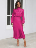 Satin Long Sleeve Zipper Solid Color Maxi Dresses