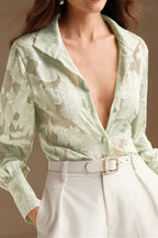 Casual Jacquard Turtleneck Blouse