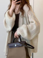 Mohair Solid Lantern Sleeve Baggy Cardigan