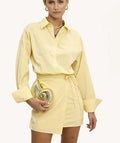 Yellow Button Lace-Up Mini Office Two Piece Set